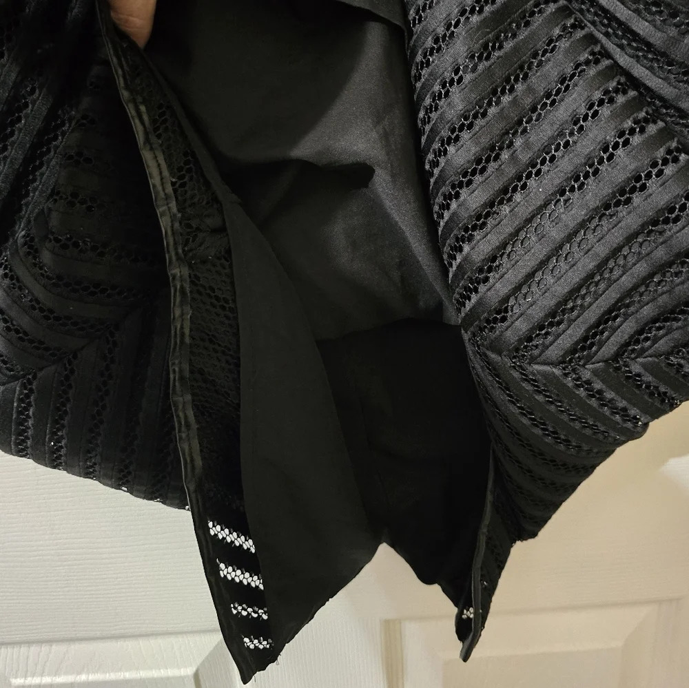 LRL Textured Chevron Scuba Sheath Dress, Vegan Leather Trim, Cage Neck, EUC! - Picture 12 of 14